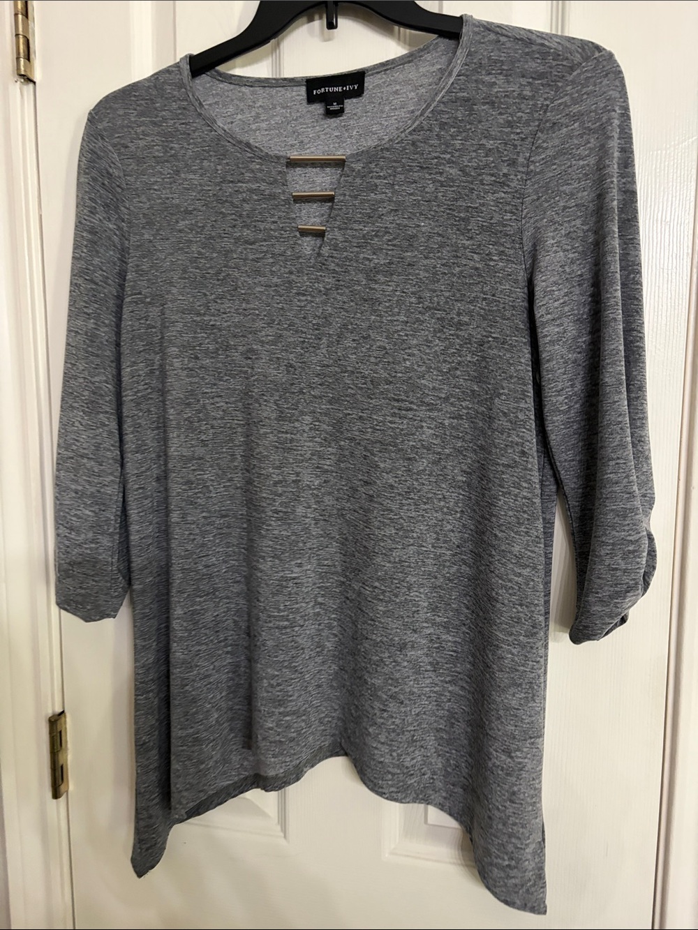 Fortune + Ivy Gray Heather Bar-Detail Tunic Top
